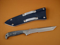 "PJLT" CSAR professional combat rescue knife, reverse side view.