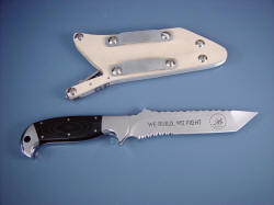 "Seabee" reverse view. Note custom etching on blade, reversible belt loops on sheath