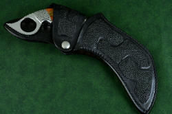 "Titan" karambits, fine handmade custom knives, sheathed view. A beautiful package